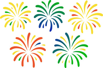 Collection of colorful abstract fireworks bursting