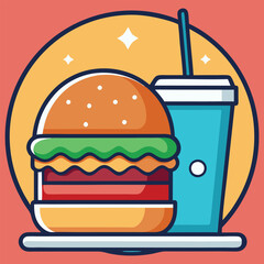 Fast Food Burger and Drink Icon Vector