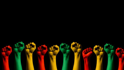 National freedom day celebrations with diverse hands raised in unity and strength