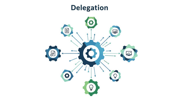 Business Delegation Concept with Gears and Icons