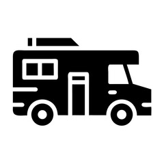 A black silhouette icon representing a recreational vehicle or camper van for travel and adventure