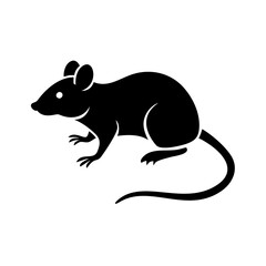 Sleek black silhouette of a rat or mouse with a long tail, representing rodent or pest