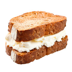 Double layered toast sandwich with thick cream cheese filling, realistic food composition isolated on transparent background.