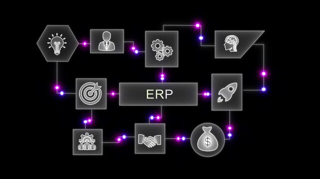 Neon cloud with SDE text and business icons in a circuit board pattern on black background software