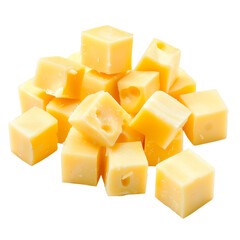 Stack of soft melted cheese cubes in realistic style isolated on transparent background