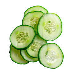 Thin cucumber slices overlapping in a loose pile in realistic food style isolated on transparent background