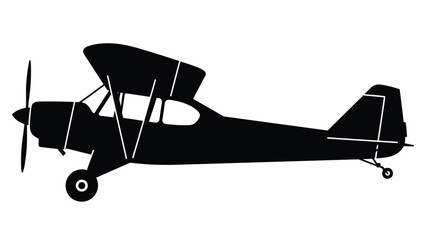 A black silhouette of a vintage biplane airplane with visible wings and propeller © Rabbi