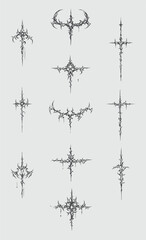 Gothic Cyber Sigilism & Neo-Tribal Tattoo Collection: Futuristic Occult Linework, Cyberpunk Geometry, Dark Aesthetic Symbols for Streetwear Design, Edgy T-Shirt Typography & Vector Clothing Patterns