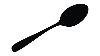 A simple black silhouette of a spoon against a plain white background