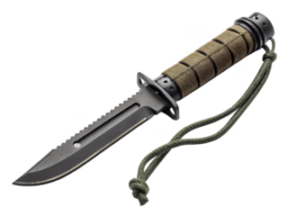 Tactical knife with serrated blade and paracord wrap handle