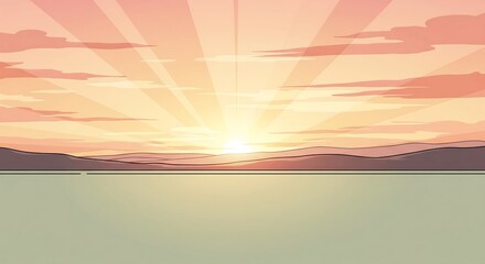Pixel Art Sunrise Over Water With Distant Hills And Cloudy Sky 8 Bit Retro Style