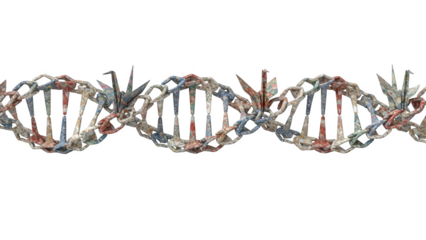 D N A double helix structure formed from colorful origami paper cranes on png isolated transparent background black background