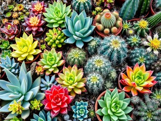 Diverse collection of succulents and cacti in natural setting,  desert,  nature