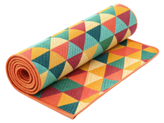 Vibrant yoga mat with colorful geometric pattern for fitness