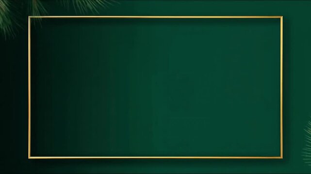 Elegant dark green Christmas background with gold frame and pine branches copy space