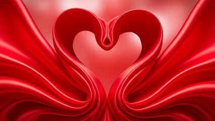 Luxurious Red Satin Fabric Folded into a Heart Shape for Romantic Valentine Day Concept Valentines day