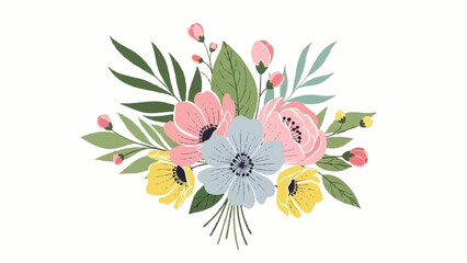 Watercolor Floral Arrangement with Pink and Yellow Blooms.