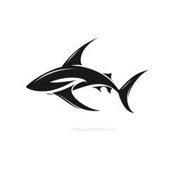 Obraz premium Stylized black shark silhouette on white background for design elements