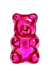 Jelly pink bear, pink candy, watercolor illustration