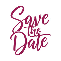 Fototapeta premium Red cursive text saying save the date with a heart symbol