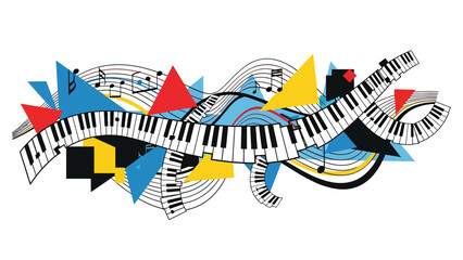 Urban music mural vector illustration combining abstract piano keys, flowing lines, and geometric street art patterns, flat design ideal for modern music posters and wallpapers © meeblues