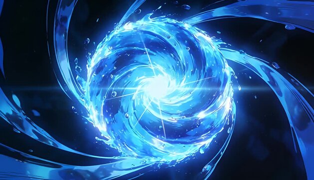 Abstract swirling blue water vortex with light effect, motion graphics background water vortex, swirl, energy.