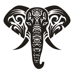 Elegant black and white elephant head illustration for design elements