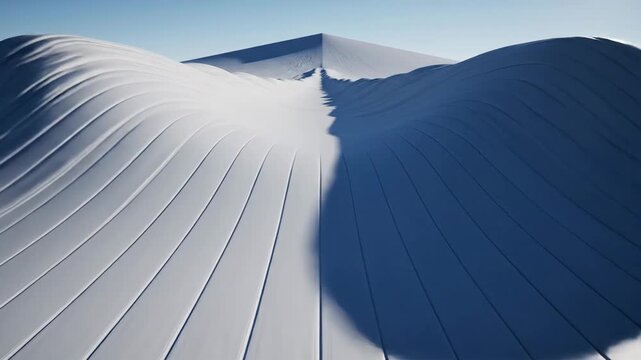 Abstract landscape with parallel lines and organic forms under clear sky