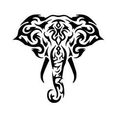 Intricate tribal elephant head design against white background vector art