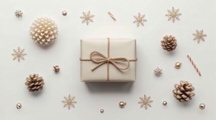 Fototapeta premium Flatlay Present Mockup with Minimal Gift Styling and Copy Space 