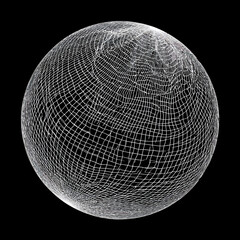 Abstract sphere with grid pattern against black background