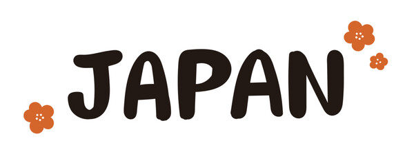 Japanese style "JAPAN" logo and red plum decoration illustration material