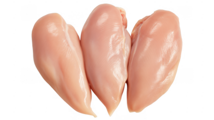 Three raw chicken breast fillets raw meat poultry isolated on a transparent background