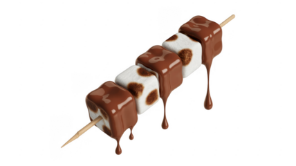 Chocolate covered marshmallows on a stick against black isolated on a transparent background