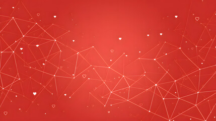 Dynamic red background featuring abstract geometric shapes interconnected with tiny hearts, symbolizing love and celebration for Chinese New Year.