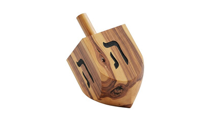 Wooden dreidel with Hebrew letters on a png isolated transparent background black background game