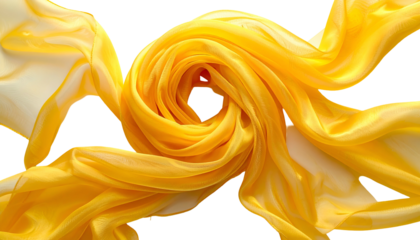 Flowing, vibrant yellow fabric, swirling and emanating from a central point