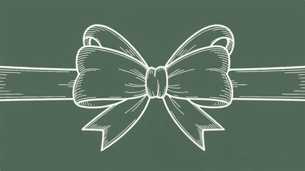 Fototapeta premium A white line drawing of a decorative bow on a dark green background. 