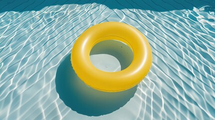 Yellow Inflatable Rings Floating in Blue Swimming Pool on Sunny Summer Day