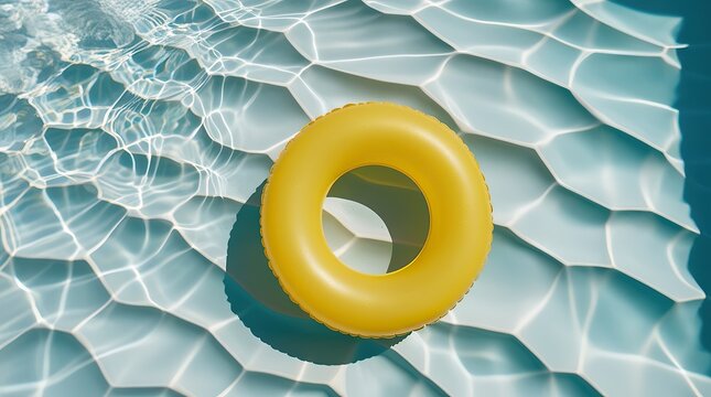 Yellow Inflatable Rings Floating in Blue Swimming Pool on Sunny Summer Day - Powered by Adobe