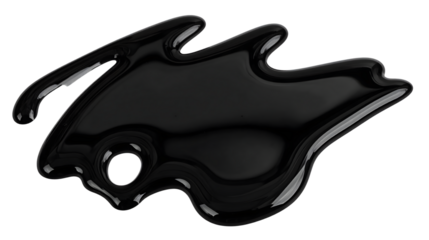 Thick black lubricant stain with glossy reflective areas, isolated on a white background