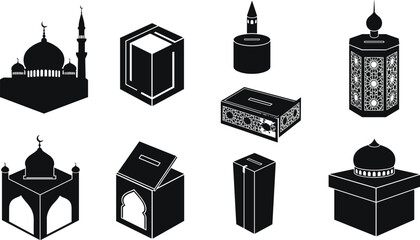 Black and White Islamic Donation Box Vector Icons