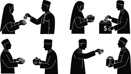 Cultural Charity and Gift-Giving Vector Illustrations