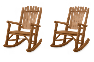 Two classic wooden rocking chairs inviting tranquility, offering comfortable seating with a rustic aesthetic. Transparent background