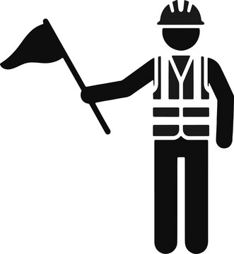 black and white silhouette icon of a flagman or road worker