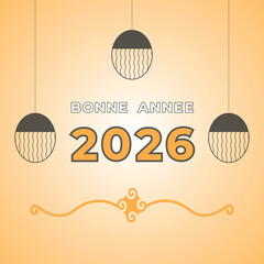 Elegant Happy New Year 2026 Greeting Card with Decorative Lamps