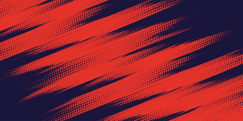 Fototapeta premium Halftone dots gradient grunge texture background red and dark blue color pattern. Dot pop art comic sport style vector illustration. vector
