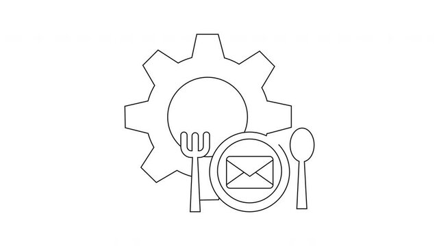 Gear, Fork, Spoon, Plate, and Envelope Icon Animation.