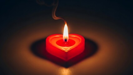 Romantic Glowing Red Heart Shaped Candle with Smoke Trail on Dark Background for Valentine Day Valentines day