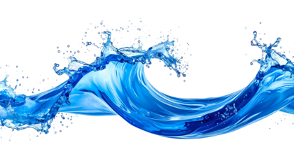 A dynamically-frozen, cresting wave of vibrant blue water against a stark, black backdrop